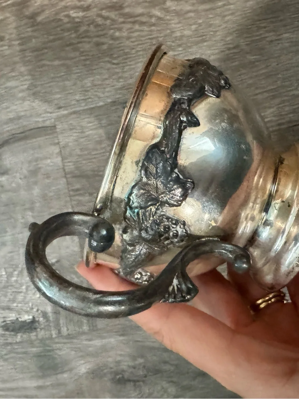 Antique silver plate grape design sugar bowl candle holder - Picture 7 of 10